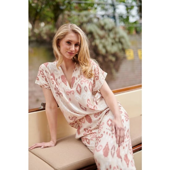 Smashed Lemon 25045 v-hals paneel top met een groot aztec print-nude tinten | - Image 6