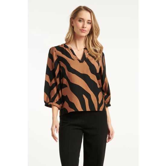 Smashed Lemon Bruin en zwart dierenprint top met v-hals | - Image 1