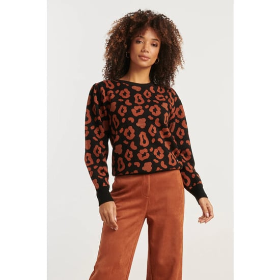 Smashed Lemon Gebreide dierenprint knit top zwart en cognac | - Image 2