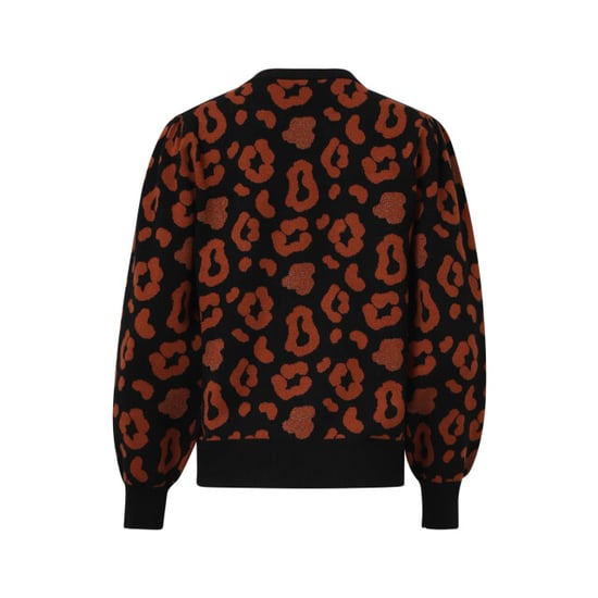 Smashed Lemon Gebreide dierenprint knit top zwart en cognac | - Image 4