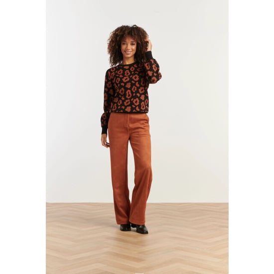 Smashed Lemon Gebreide dierenprint knit top zwart en cognac | - Image 6