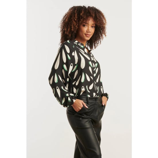 Smashed Lemon Ornament geprint blouse in zwart off white en groen details | - Image 2