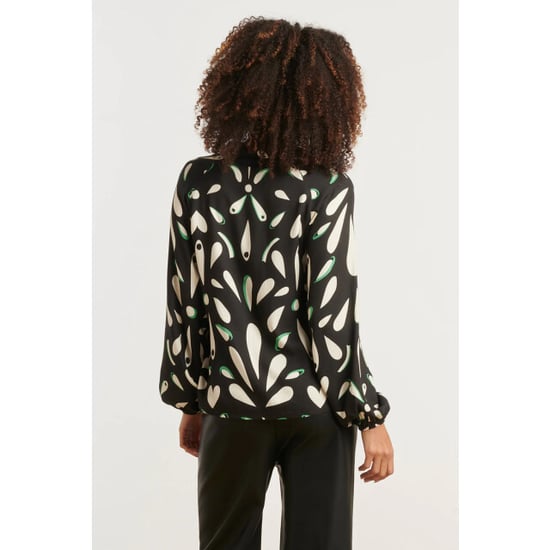 Smashed Lemon Ornament geprint blouse in zwart off white en groen details | - Image 3