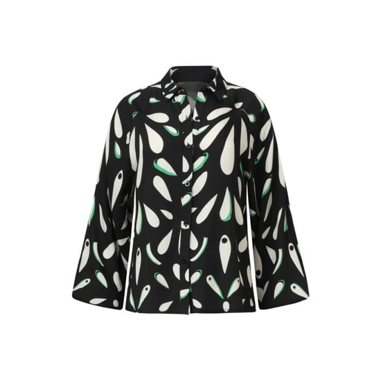 Smashed Lemon Ornament geprint blouse in zwart off white en groen details | - Image 4