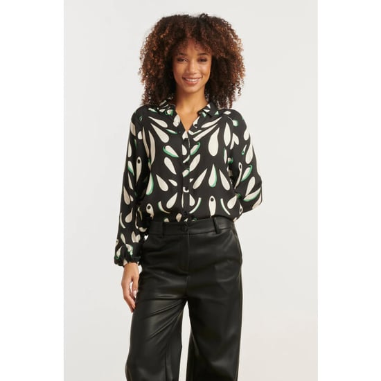 Smashed Lemon Ornament geprint blouse in zwart off white en groen details | - Image 5