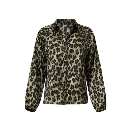 Smashed Lemon Satijnen blouse met luipaardprint en pofmouwen in army en zwart | - Image 4
