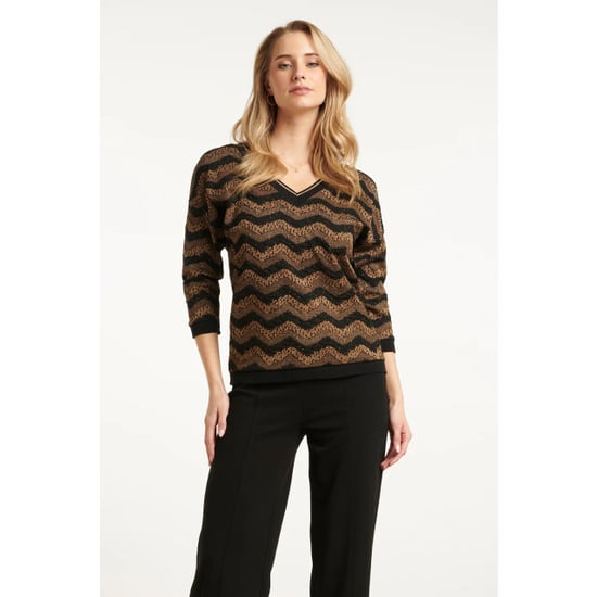 Smashed Lemon Zig-zag top met zwart en goud lurex | - Image 3