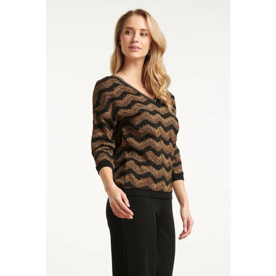 Smashed Lemon Zig-zag top met zwart en goud lurex | - Image 6
