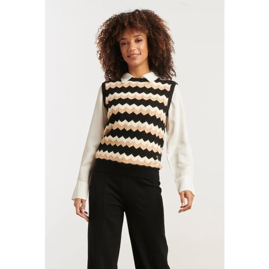 Smashed Lemon Zigzag top in zwarten zand – mouwloze gebreide spencer | - Image 1