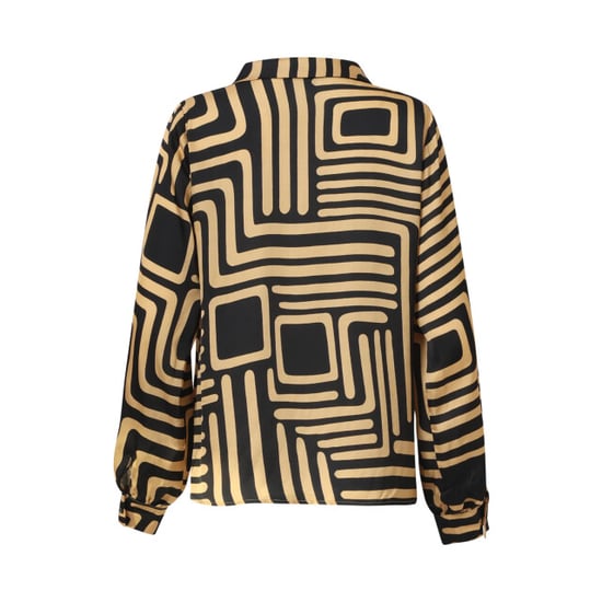 Smashed Lemon Zwart en goud grafische geprint top met kraag | - Image 5