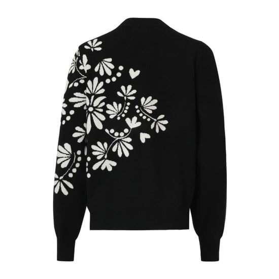 Smashed Lemon Zwart en offwhite bloemenprint met v-hals gebreide top | - Image 4