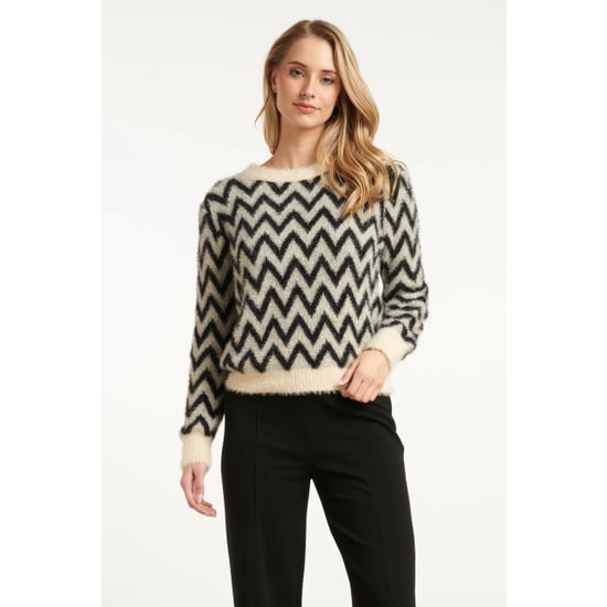 Smashed Lemon Zwart, grijs en offwhite gebreide top met zigzagprint | - Image 1