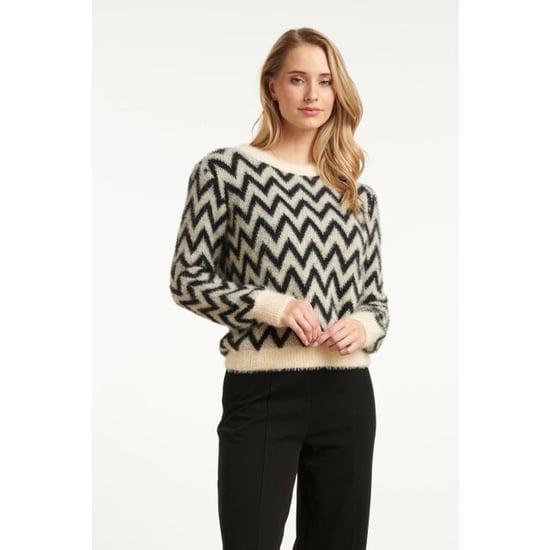 Smashed Lemon Zwart, grijs en offwhite gebreide top met zigzagprint | - Image 3