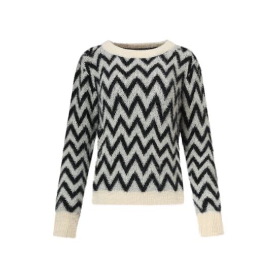 Smashed Lemon Zwart, grijs en offwhite gebreide top met zigzagprint | - Image 4