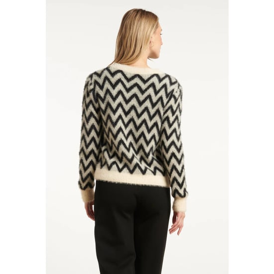 Smashed Lemon Zwart, grijs en offwhite gebreide top met zigzagprint | - Image 5
