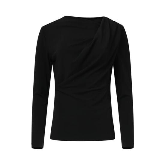 Smashed Lemon Zwarte getailleerde top met lange mouwen en asymmetrische halslijn | - Image 6