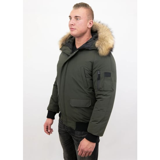 Enos Korte winterjas army met bontkraag - Image 3