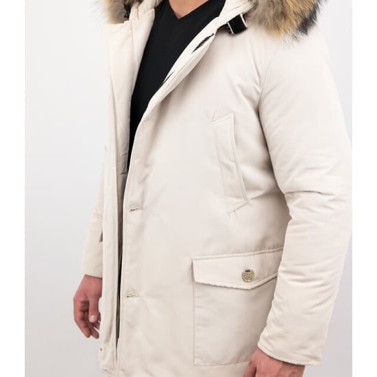 Enos Winterjas parka met grote echte bontkraag beige - Image 2
