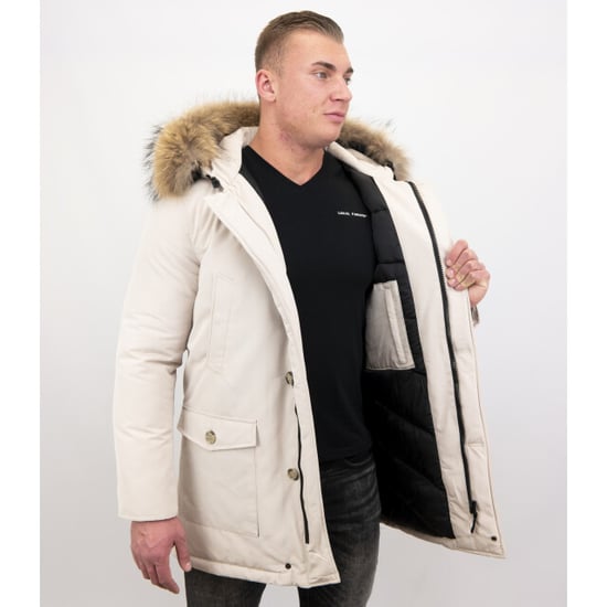 Enos Winterjas parka met grote echte bontkraag beige - Image 3