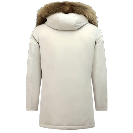 Enos Winterjas parka met grote echte bontkraag beige - Image 4