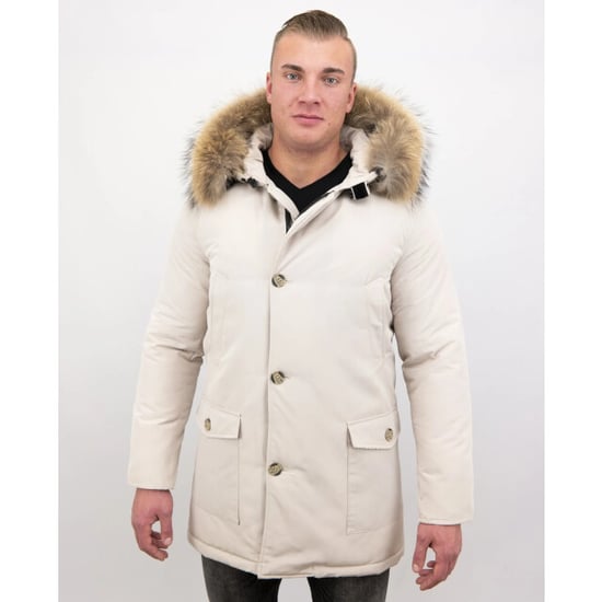 Enos Winterjas parka met grote echte bontkraag beige - Image 5