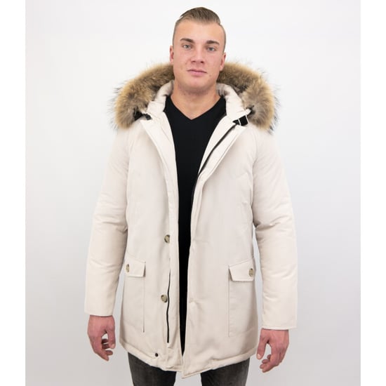 Enos Winterjas parka met grote echte bontkraag beige - Image 6
