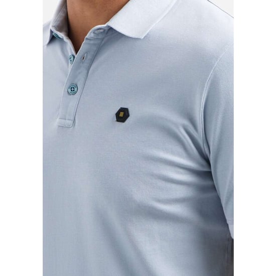 No Excess Polo pique garment dyed dusty blue - Image 5