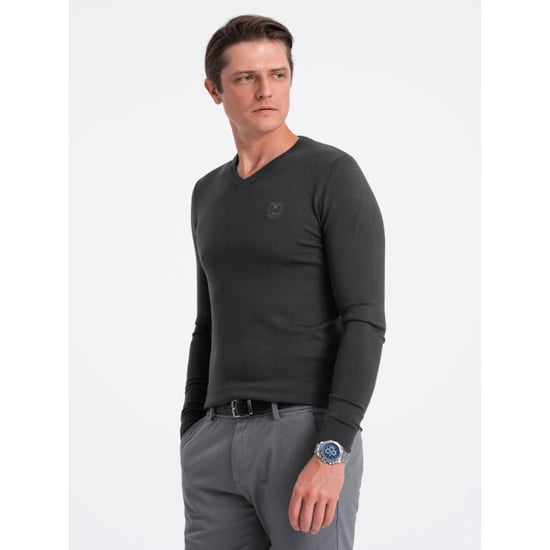 Ombre Heren v-hals sweater ribgebreide boorden -donker bs-0107dg - Image 5