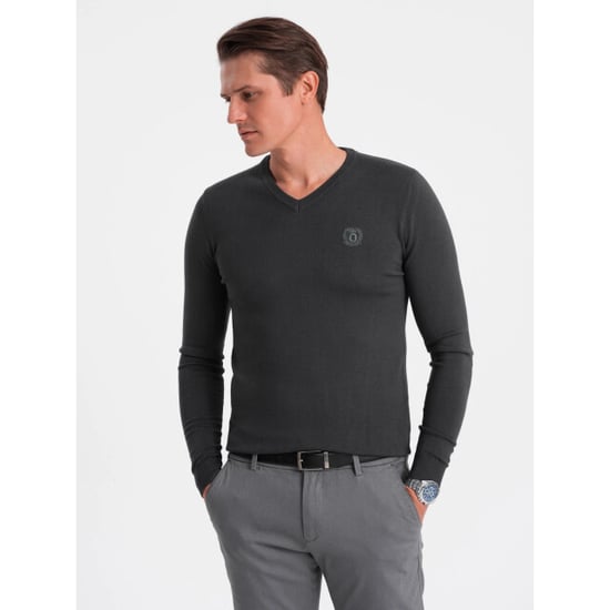 Ombre Heren v-hals sweater ribgebreide boorden -donker bs-0107dg - Image 6