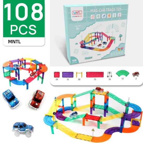 MNTL Magnetische autobaan racebaan regenboog 108-delig - Image 6