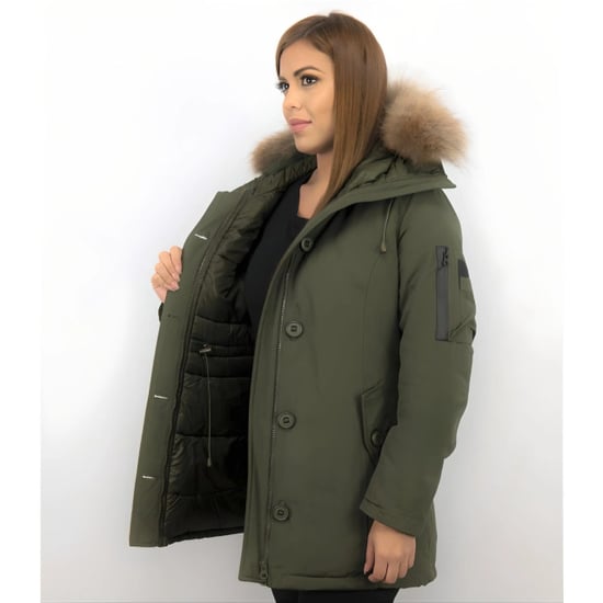TheBrand Lange parka jas met bontkraag - Image 4