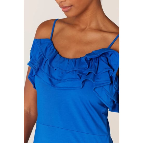 Jansen Amsterdam Fiore v535 jersey solid spaghetti dress ruffle blue - Image 6