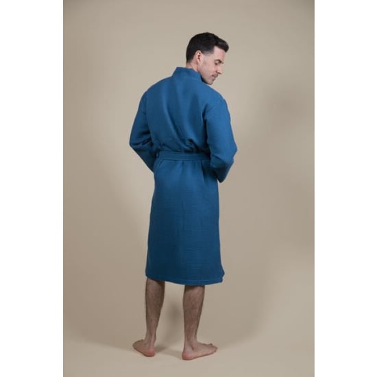 CozyLion Sauna badjas wafelstof dames & heren azur blauw | - Image 4
