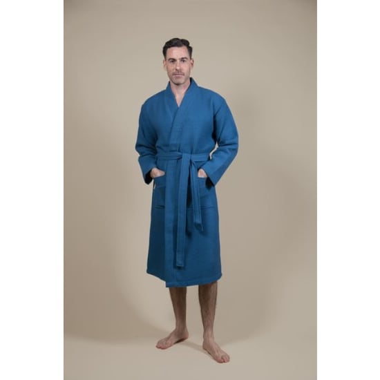 CozyLion Sauna badjas wafelstof dames & heren azur blauw | - Image 5