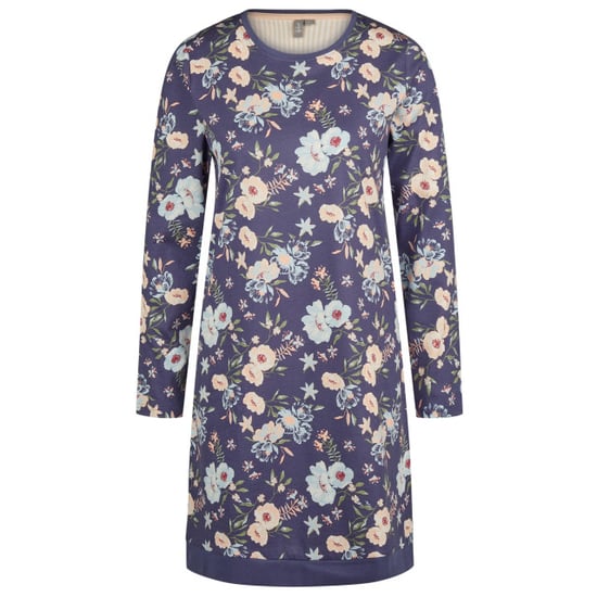 By Louise Dames nachthemd lange mouw katoen donkerblauw gebloemd - Image 1