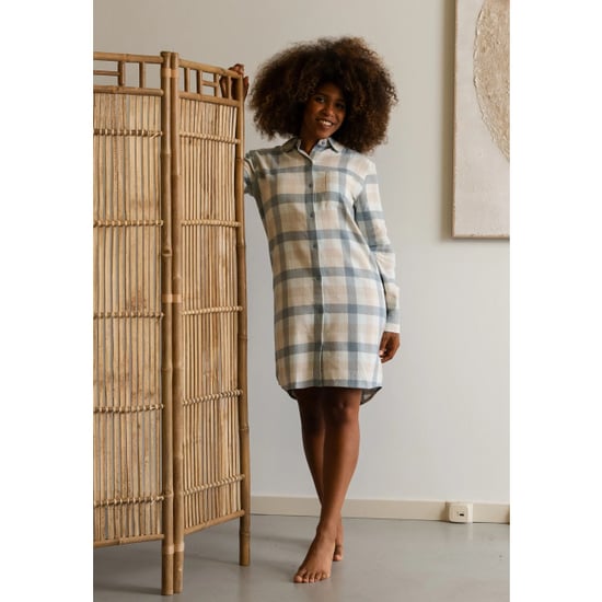 By Louise Dames pyjama nachthemd lang flanel geruit blauw - Image 2