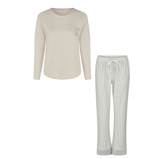 By Louise Dames pyjama set lang katoen beige/mintgroen gestreept - Image 1