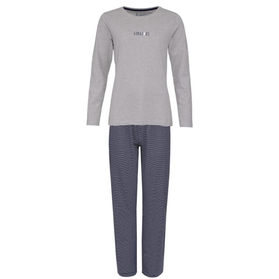 By Louise Dames pyjama set lang katoen grijs / donkerblauw gestreept - Image 1
