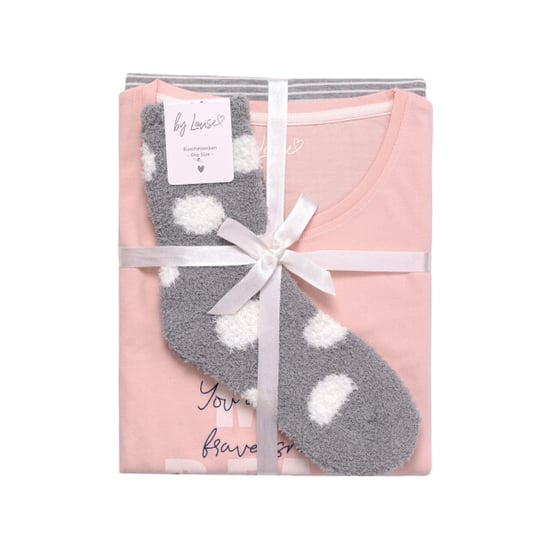By Louise Dames pyjama set lang katoen roze / grijs gestreept - Image 2