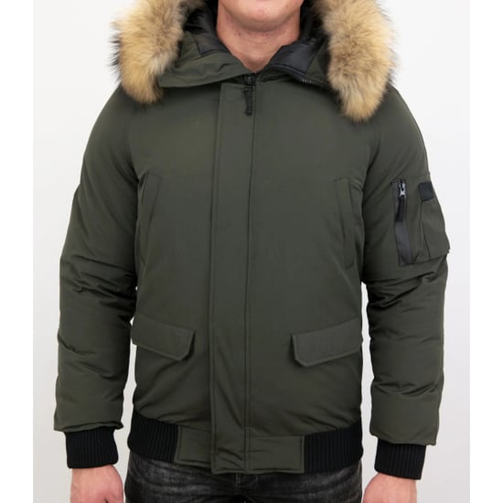 Enos Korte winterjas army met bontkraag - Image 2