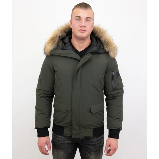 Enos Korte winterjas army met bontkraag - Image 4