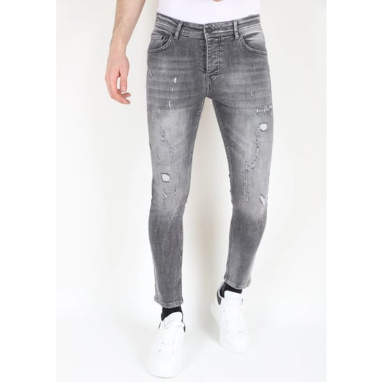Mario Morato Grijze slim fit spijkerbroek met scheuren mm111 - Image 1