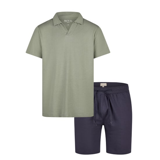 Phil & Co Heren korte pyjama set shortama badstof groen/blauw - Image 1