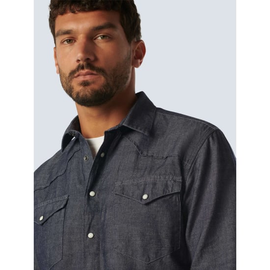 No Excess Overhemd lange mouw linnen denim look indigo - Image 4