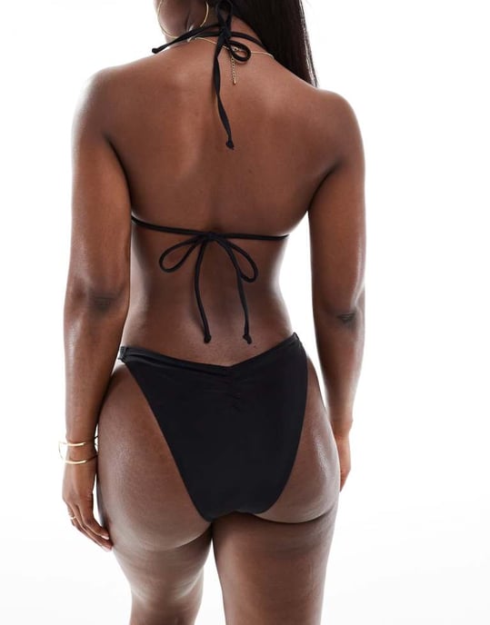 Kaiia exclusive contrast bow detail triangle bikini top co-ord in black - Image 3