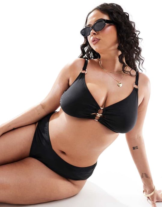 Yours jewel bikini top co-ord in black - Image 2