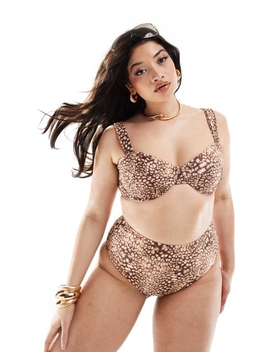 South Beach Curve printed underwire bikini top in brown - Image 3