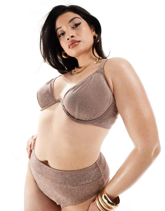 South Beach Curve underwire bikini top in light brown glitter - Image 4