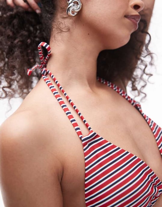 Topshop triangle bikini top in red stripe - Image 3