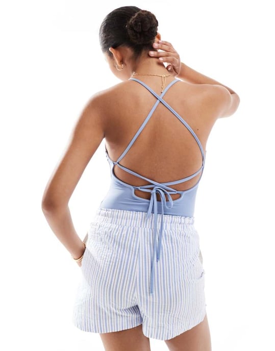 Pimkie lace up back detail body in blue - Image 3